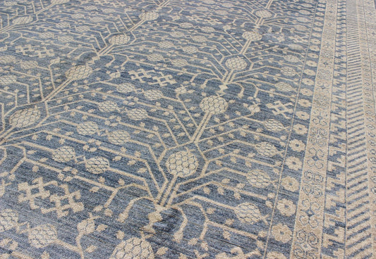 Khotan Design Rug with All - Over Pomegranate Pattern in Blue, Tan & Taupe. Afghanistan made Khotan rug with all - over design displaying Pomegranate in the field, rug MP - 1411 - 2176, country of origin / type: Afghanistan / Khotan This Khotan ... - Keivan Woven ArtsMP - 1411 - 2176 - 6131Rug
