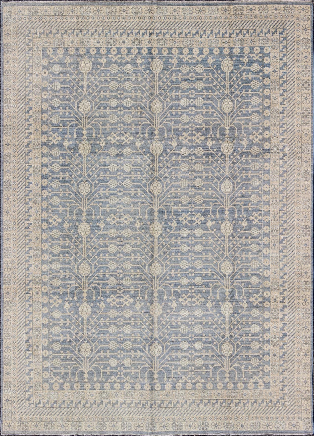 Khotan Design Rug with All - Over Pomegranate Pattern in Blue, Tan & Taupe. Afghanistan made Khotan rug with all - over design displaying Pomegranate in the field, rug MP - 1411 - 2176, country of origin / type: Afghanistan / Khotan This Khotan ... - Keivan Woven ArtsMP - 1411 - 2176 - 6131Rug