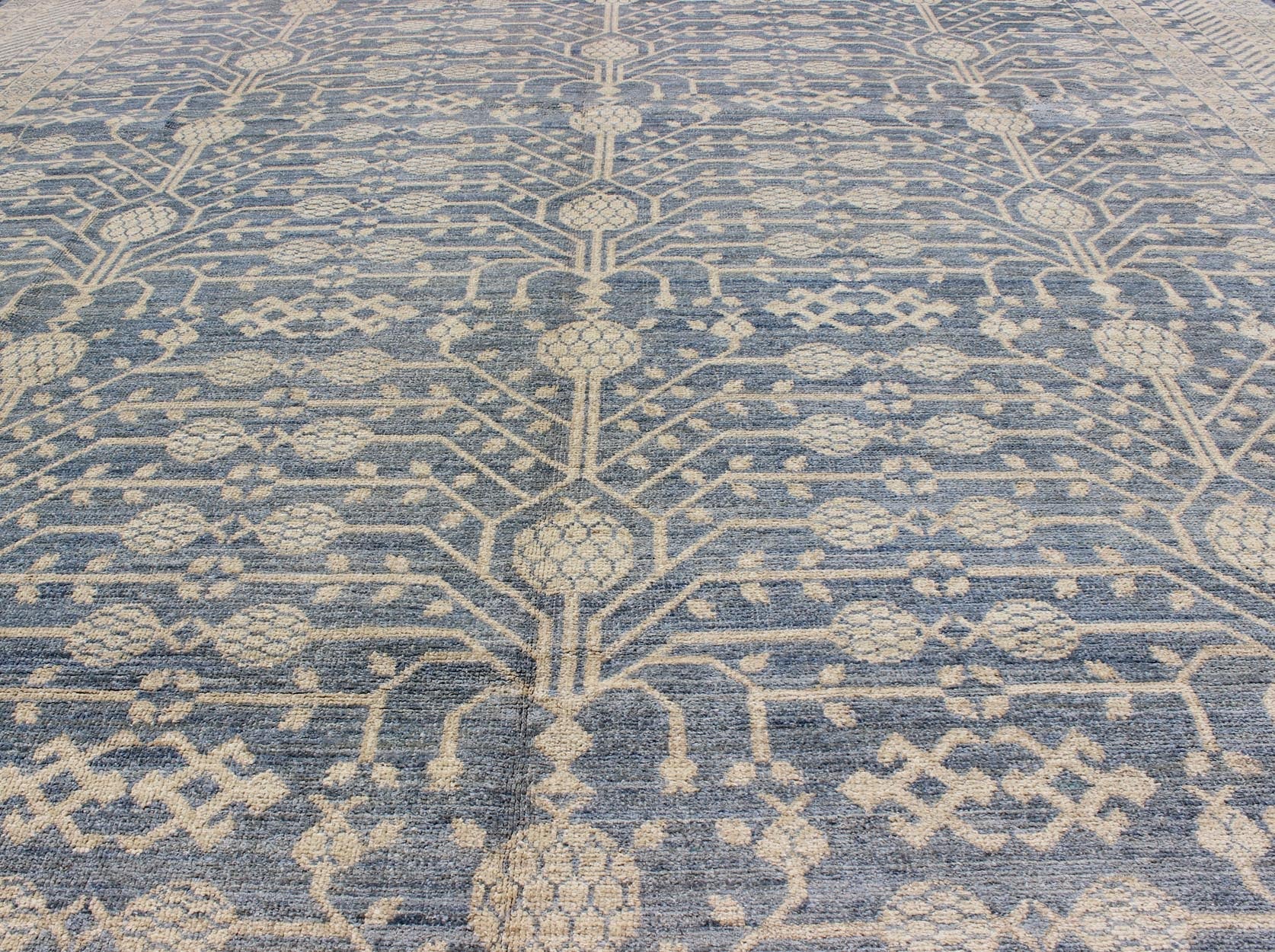 Khotan Design Rug with All - Over Pomegranate Pattern in Blue, Tan & Taupe. Afghanistan made Khotan rug with all - over design displaying Pomegranate in the field, rug MP - 1411 - 2176, country of origin / type: Afghanistan / Khotan This Khotan ... - Keivan Woven ArtsMP - 1411 - 2176 - 6131Rug