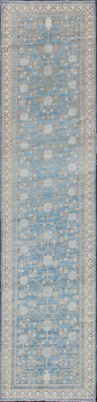 Rug with Pomegranate Design Khotan MP - 1504 - 1353 country of origin / type: Afghanistan / Khotan This Reproduction Khotan features a geometric pomegranate design flanked by a repeating pattern in the border. The entirety of the piece is rendered i... - Keivan Woven ArtsMP - 1504 - 1353 - 6442Rug