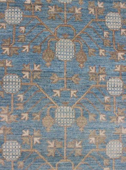 Rug with Pomegranate Design Khotan MP - 1504 - 1353 country of origin / type: Afghanistan / Khotan This Reproduction Khotan features a geometric pomegranate design flanked by a repeating pattern in the border. The entirety of the piece is rendered i... - Keivan Woven ArtsMP - 1504 - 1353 - 6442Rug