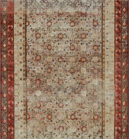 Exquisite Antique Khotan Rug with Intricate All - Over Sub - Geometric Floral Design Measures: 6'3'' x 11'5''. This Central Asian Khotan rug is an antique from the early 20th century. This piece features a traditional all - over flower pattern on a... - Keivan Woven ArtsMP - 1610 - 157276 - 7869Rug