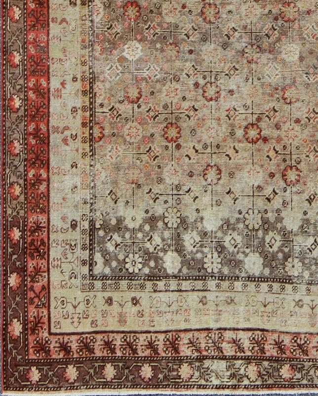 Exquisite Antique Khotan Rug with Intricate All - Over Sub - Geometric Floral Design Measures: 6'3'' x 11'5''. This Central Asian Khotan rug is an antique from the early 20th century. This piece features a traditional all - over flower pattern on a... - Keivan Woven ArtsMP - 1610 - 157276 - 7869Rug