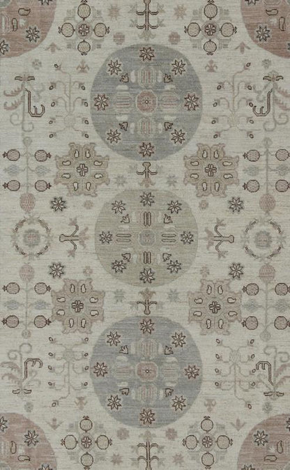 Khotan Design Rug with Circular Medallions, in Muted Earth Tones. Light color Khotan rug, Afghanistan made fine piece, with circular Medallions in Gray, Tan, Cream, brown and light blue, rug/MP - 1703 - 1613 country of origin / type: Afghanistan / K... - Keivan Woven ArtsMP - 1703 - 1613 - 8267Rug
