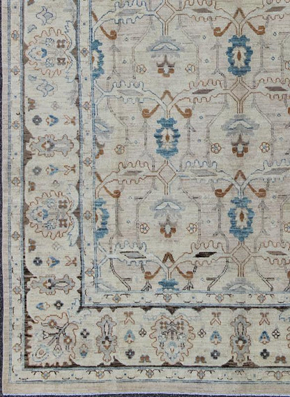 Light Khotan rug with geometric Medallions, Keivan Woven Arts / rug MP - 1703 - 7565 country of origin / type: Afghanistan / Khotan This Reproduction Khotan features a geometric all - over design flanked by a repeating pattern in the border. The entir... - Keivan Woven ArtsMP - 1703 - 7565 - 8277Rug