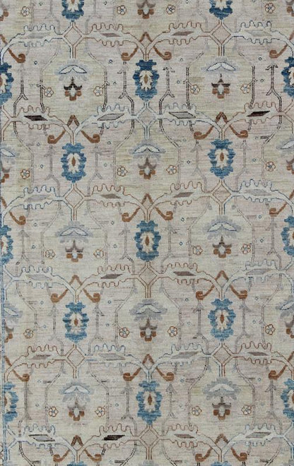 Light Khotan rug with geometric Medallions, Keivan Woven Arts / rug MP - 1703 - 7565 country of origin / type: Afghanistan / Khotan This Reproduction Khotan features a geometric all - over design flanked by a repeating pattern in the border. The entir... - Keivan Woven ArtsMP - 1703 - 7565 - 8277Rug