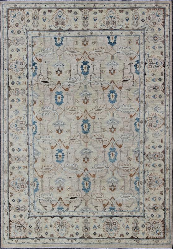 Light Khotan rug with geometric Medallions, Keivan Woven Arts / rug MP - 1703 - 7565 country of origin / type: Afghanistan / Khotan This Reproduction Khotan features a geometric all - over design flanked by a repeating pattern in the border. The entir... - Keivan Woven ArtsMP - 1703 - 7565 - 8277Rug
