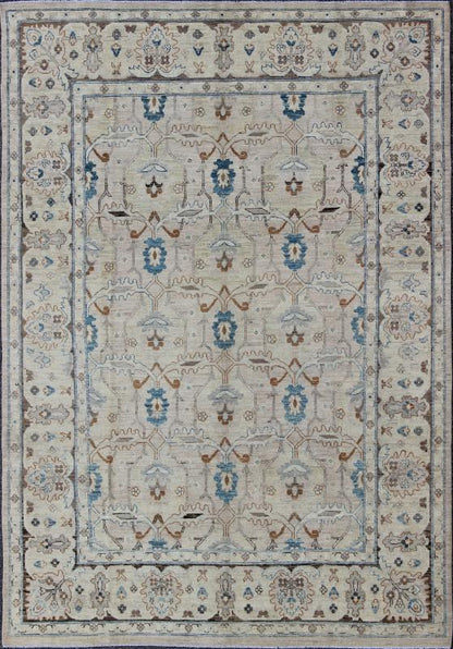 Light Khotan rug with geometric Medallions, Keivan Woven Arts / rug MP - 1703 - 7565 country of origin / type: Afghanistan / Khotan This Reproduction Khotan features a geometric all - over design flanked by a repeating pattern in the border. The entir... - Keivan Woven ArtsMP - 1703 - 7565 - 8277Rug