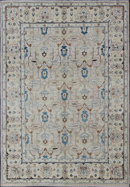 Light Khotan rug with geometric Medallions, Keivan Woven Arts / rug MP - 1703 - 7565 country of origin / type: Afghanistan / Khotan This Reproduction Khotan features a geometric all - over design flanked by a repeating pattern in the border. The entir... - Keivan Woven ArtsMP - 1703 - 7565 - 8277Rug