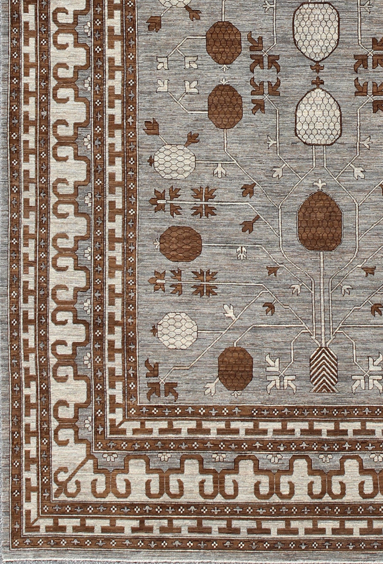 Large All - Over Design Khotan Rug in Gray Background by Keivan Woven Arts Large Khotan rug with all over Pomegranate Design. Keivan Woven Arts / rug MP - 1709 - 1973, country of origin / type: Afghanistan / Khotan Measures: 10'2 x 14'6. This Khotan fe... - Keivan Woven ArtsMP - 1709 - 1973 - 8923Rug