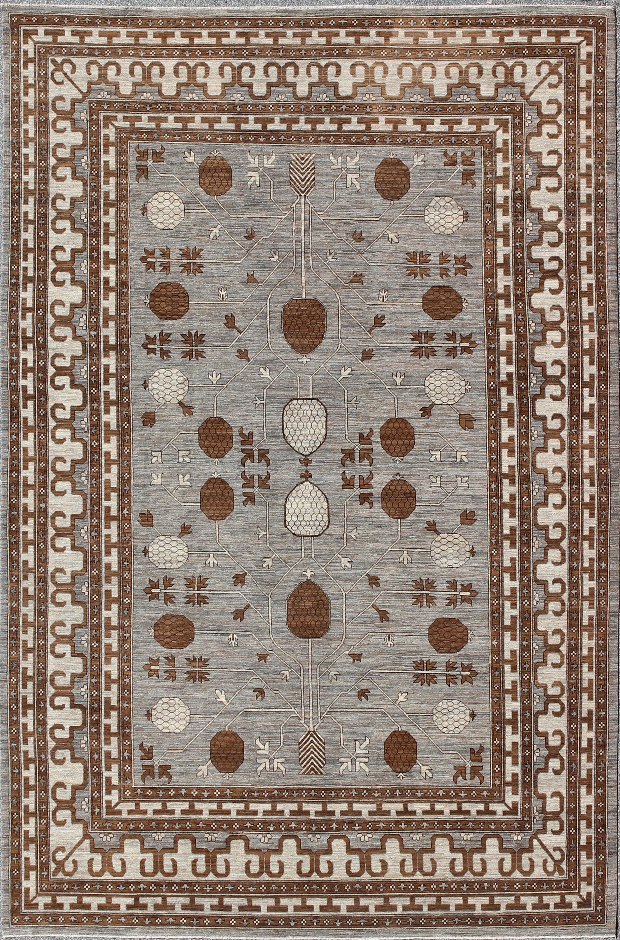 Large All - Over Design Khotan Rug in Gray Background by Keivan Woven Arts Large Khotan rug with all over Pomegranate Design. Keivan Woven Arts / rug MP - 1709 - 1973, country of origin / type: Afghanistan / Khotan Measures: 10'2 x 14'6. This Khotan fe... - Keivan Woven ArtsMP - 1709 - 1973 - 8923Rug