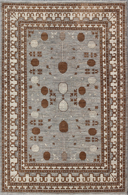 Large All - Over Design Khotan Rug in Gray Background by Keivan Woven Arts Large Khotan rug with all over Pomegranate Design. Keivan Woven Arts / rug MP - 1709 - 1973, country of origin / type: Afghanistan / Khotan Measures: 10'2 x 14'6. This Khotan fe... - Keivan Woven ArtsMP - 1709 - 1973 - 8923Rug