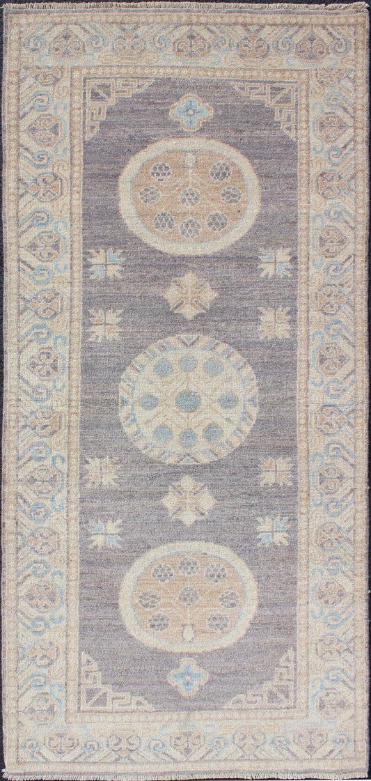 Keivan Woven Arts Khotan Design Runner with Geometric - Circle Medallion Pattern. Keivan Woven Arts / rug / MP - 1809 - 10037 country of origin / type: Afghanistan / Khotan. Measures: 2'6 x 5'1 This Khotan features a geometric all - over circle design ... - Keivan Woven ArtsMP - 1809 - 10037 - 10520Rug