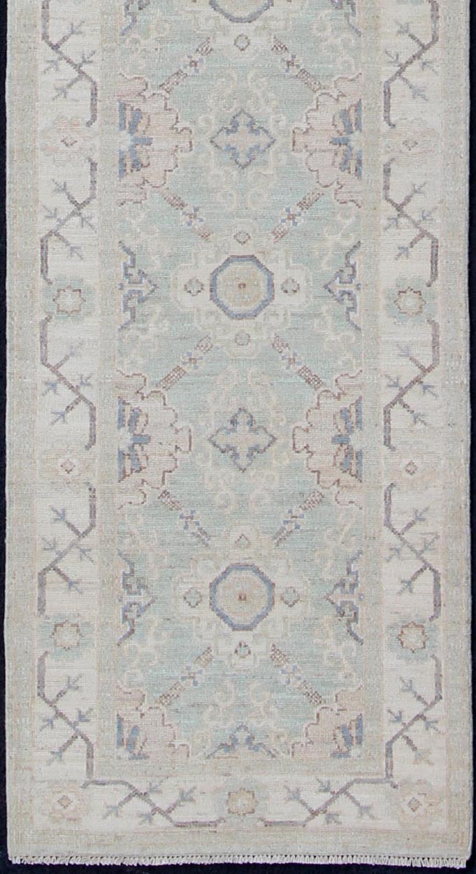Keivan Woven Arts Afghan Khotan Runner with Geometric Design. Keivan Woven Arts / rug MP - 1809 - 10083, country of origin / type: Afghanistan / Khotan. Measures: 2'8 x 13'9 This Khotan features a geometric multi - medallion design flanked by a repea... - Keivan Woven ArtsMP - 1809 - 10083 - 10524Rug