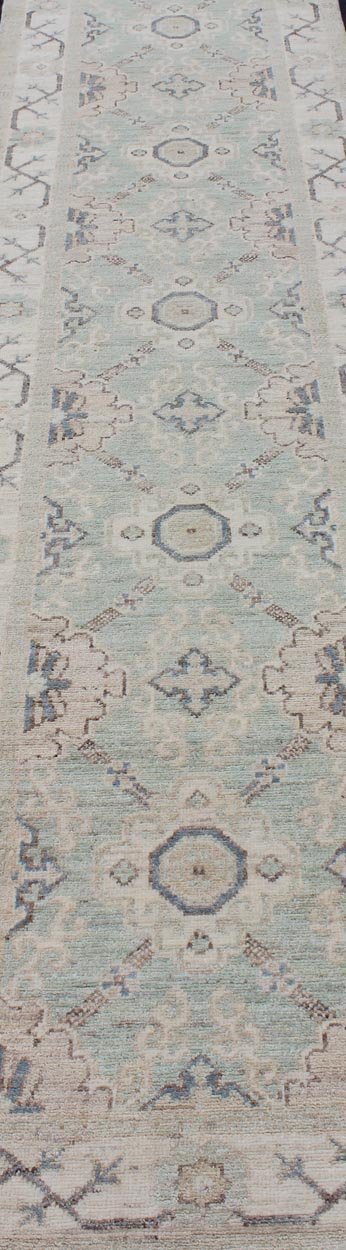 Keivan Woven Arts Afghan Khotan Runner with Geometric Design. Keivan Woven Arts / rug MP - 1809 - 10083, country of origin / type: Afghanistan / Khotan. Measures: 2'8 x 13'9 This Khotan features a geometric multi - medallion design flanked by a repea... - Keivan Woven ArtsMP - 1809 - 10083 - 10524Rug