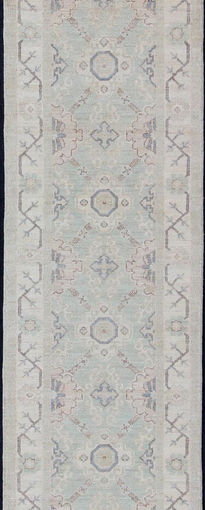 Keivan Woven Arts Afghan Khotan Runner with Geometric Design. Keivan Woven Arts / rug MP - 1809 - 10083, country of origin / type: Afghanistan / Khotan. Measures: 2'8 x 13'9 This Khotan features a geometric multi - medallion design flanked by a repea... - Keivan Woven ArtsMP - 1809 - 10083 - 10524Rug