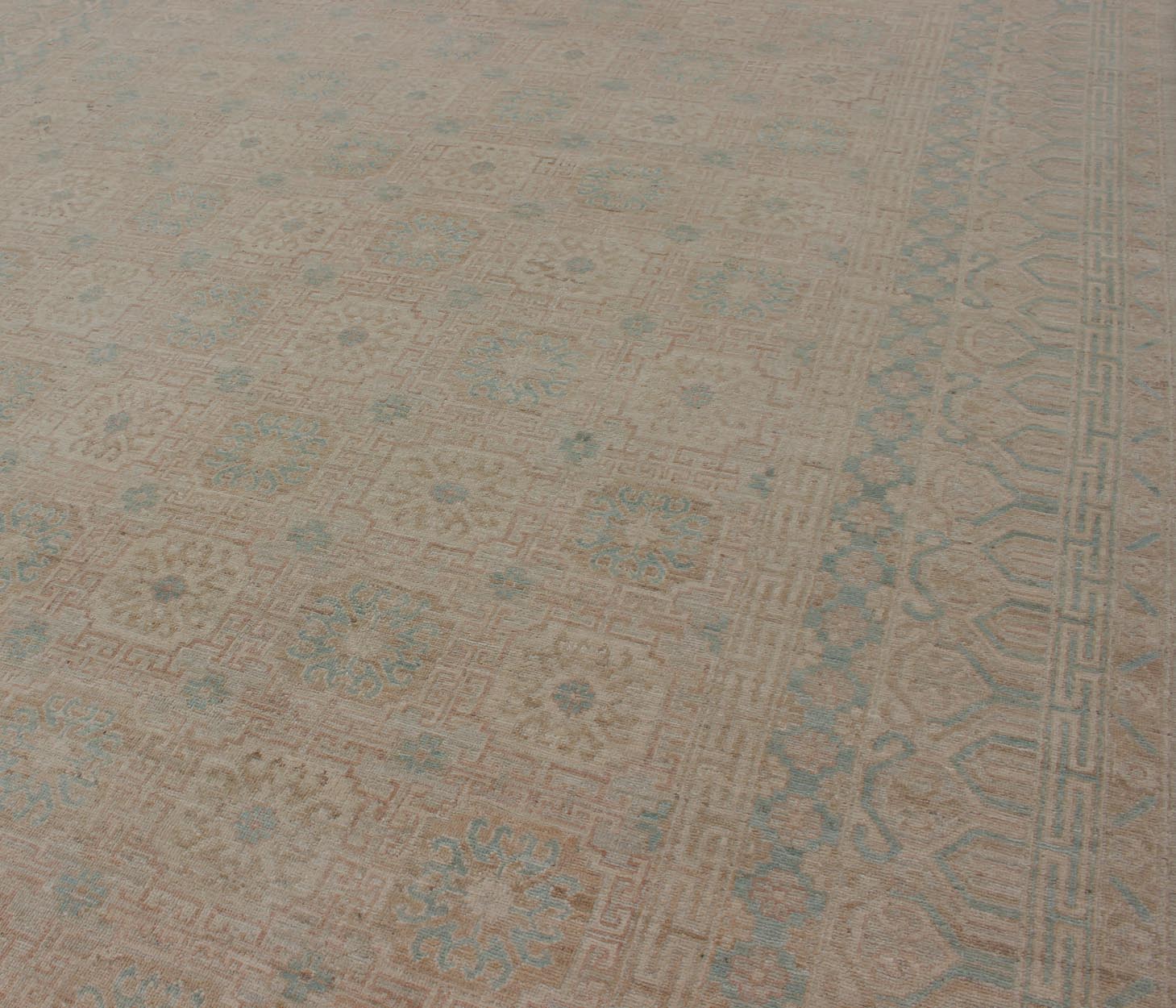 Khotan Design Rug with Geometric Medallions in Tan and Turquoise Khotan Design Rug with Geometric Medallions in turquoise and tan, Geometric Khotan Keivan Woven Arts / rug MP - 1903 - 10235, country of origin / type: Afghanistan / Khotan Thi... - Keivan Woven ArtsMP - 1903 - 10235 - 1466Rug