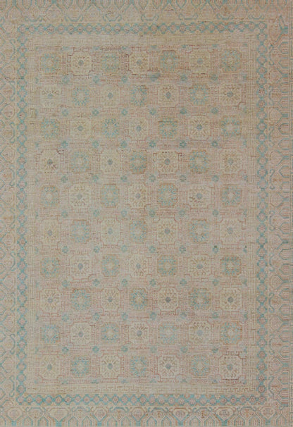 Khotan Design Rug with Geometric Medallions in Tan and Turquoise Khotan Design Rug with Geometric Medallions in turquoise and tan, Geometric Khotan Keivan Woven Arts / rug MP - 1903 - 10235, country of origin / type: Afghanistan / Khotan Thi... - Keivan Woven ArtsMP - 1903 - 10235 - 1466Rug