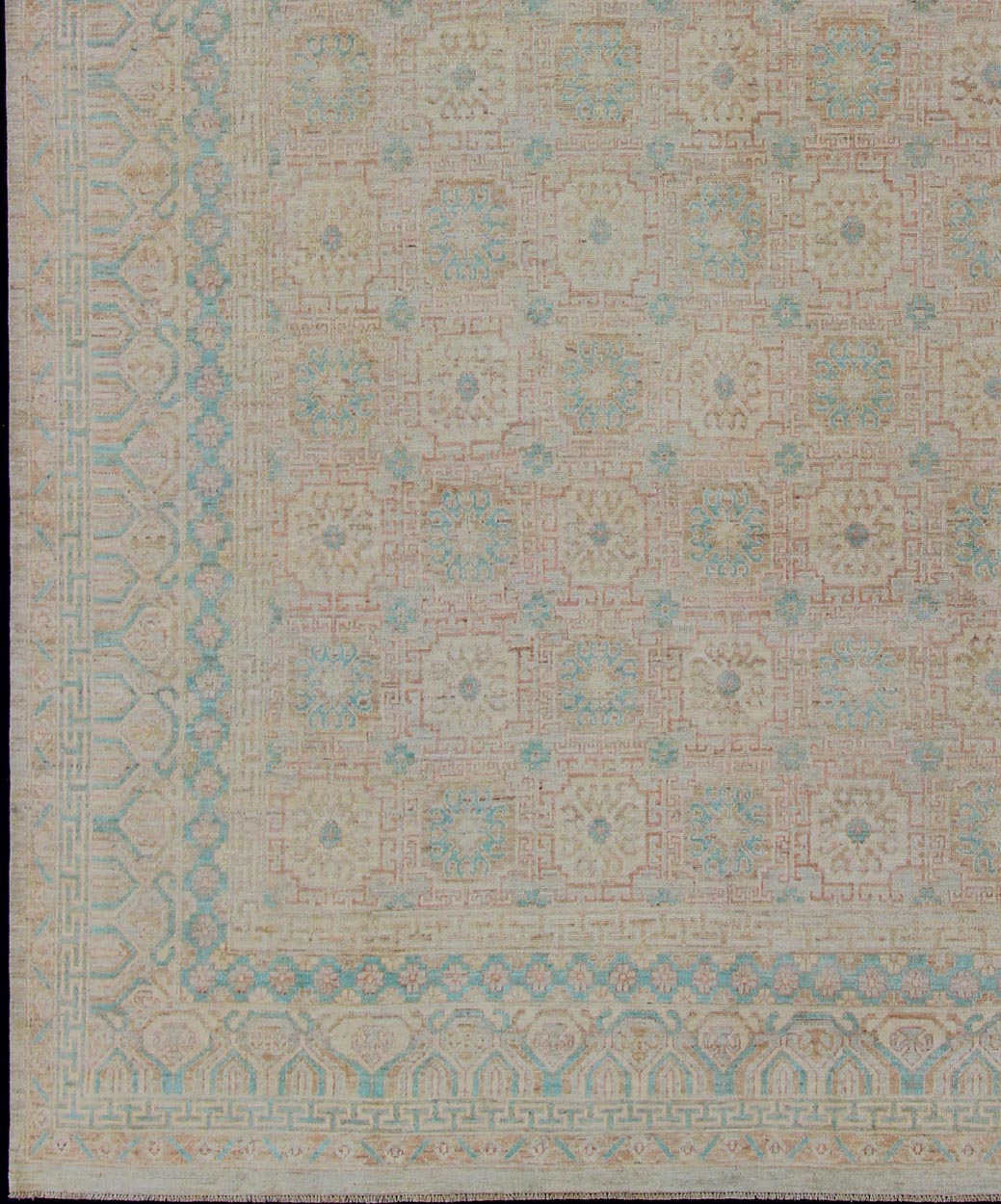 Khotan Design Rug with Geometric Medallions in Tan and Turquoise Khotan Design Rug with Geometric Medallions in turquoise and tan, Geometric Khotan Keivan Woven Arts / rug MP - 1903 - 10235, country of origin / type: Afghanistan / Khotan Thi... - Keivan Woven ArtsMP - 1903 - 10235 - 1466Rug