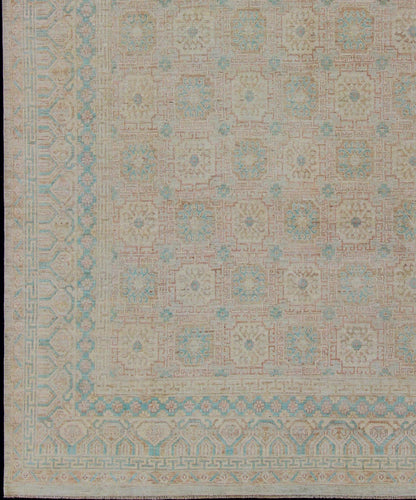 Khotan Design Rug with Geometric Medallions in Tan and Turquoise Khotan Design Rug with Geometric Medallions in turquoise and tan, Geometric Khotan Keivan Woven Arts / rug MP - 1903 - 10235, country of origin / type: Afghanistan / Khotan Thi... - Keivan Woven ArtsMP - 1903 - 10235 - 1466Rug
