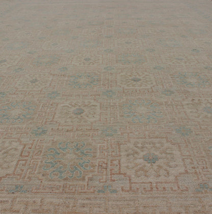 Khotan Design Rug with Geometric Medallions in Tan and Turquoise Khotan Design Rug with Geometric Medallions in turquoise and tan, Geometric Khotan Keivan Woven Arts / rug MP - 1903 - 10235, country of origin / type: Afghanistan / Khotan Thi... - Keivan Woven ArtsMP - 1903 - 10235 - 1466Rug