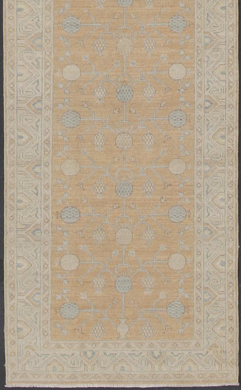 Afghan Hand Knotted Khotan Runner With All - Over Geometric - Pomegranate Pattern Light Khotan runner with geometric pomegranate Medallions, Keivan Woven Arts / rug/MP - 1903 - 8800 country of origin / type: Afghanistan / Khotan This Khotan featu... - Keivan Woven ArtsMP - 1903 - 8800 - 26Rug