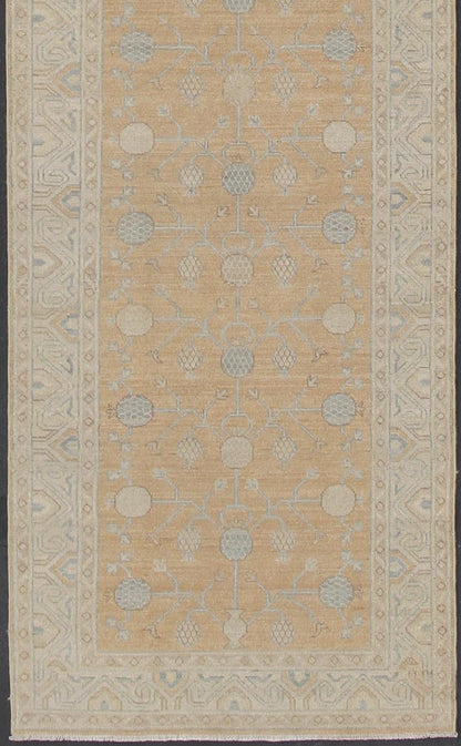 Afghan Hand Knotted Khotan Runner With All - Over Geometric - Pomegranate Pattern Light Khotan runner with geometric pomegranate Medallions, Keivan Woven Arts / rug/MP - 1903 - 8800 country of origin / type: Afghanistan / Khotan This Khotan featu... - Keivan Woven ArtsMP - 1903 - 8800 - 26Rug