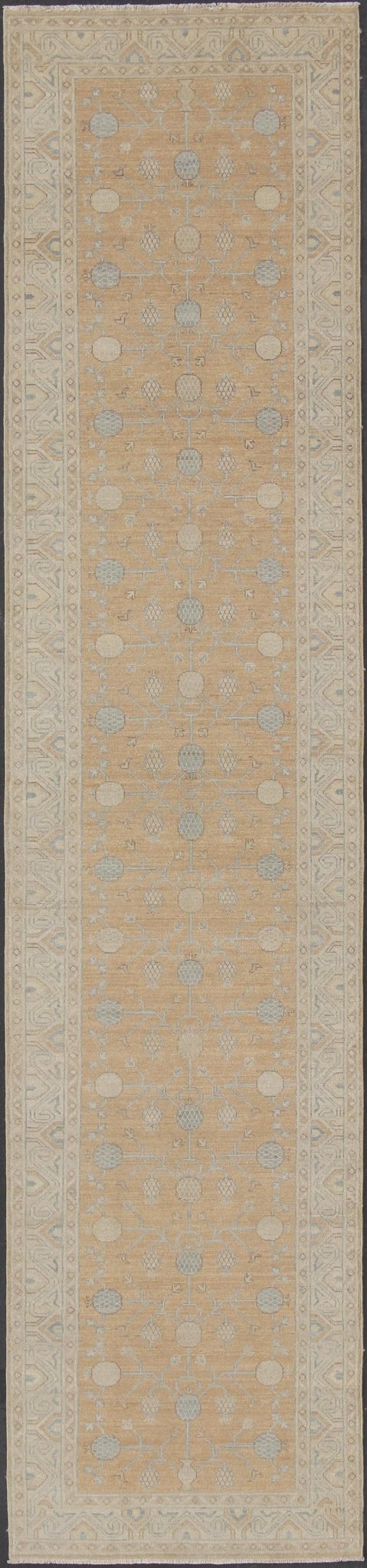 Afghan Hand Knotted Khotan Runner With All - Over Geometric - Pomegranate Pattern Light Khotan runner with geometric pomegranate Medallions, Keivan Woven Arts / rug/MP - 1903 - 8800 country of origin / type: Afghanistan / Khotan This Khotan featu... - Keivan Woven ArtsMP - 1903 - 8800 - 26Rug