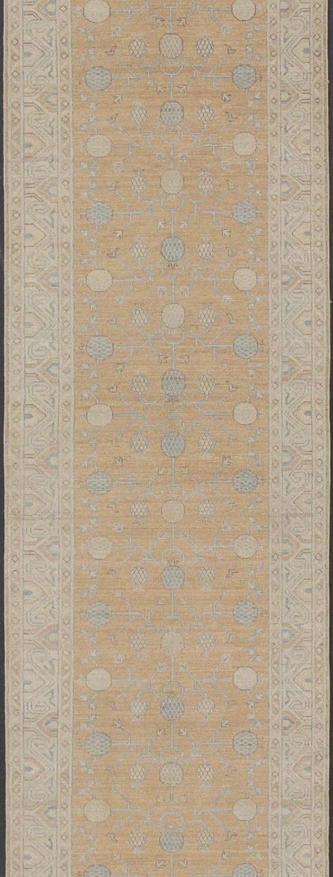 Afghan Hand Knotted Khotan Runner With All - Over Geometric - Pomegranate Pattern Light Khotan runner with geometric pomegranate Medallions, Keivan Woven Arts / rug/MP - 1903 - 8800 country of origin / type: Afghanistan / Khotan This Khotan featu... - Keivan Woven ArtsMP - 1903 - 8800 - 26Rug