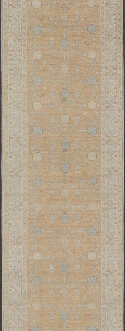 Afghan Hand Knotted Khotan Runner With All - Over Geometric - Pomegranate Pattern Light Khotan runner with geometric pomegranate Medallions, Keivan Woven Arts / rug/MP - 1903 - 8800 country of origin / type: Afghanistan / Khotan This Khotan featu... - Keivan Woven ArtsMP - 1903 - 8800 - 26Rug
