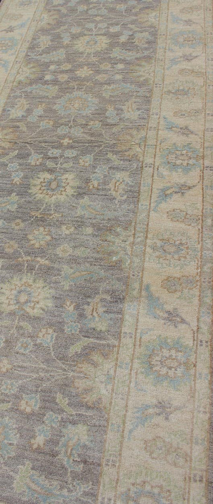 Keivan Woven Arts Runner with All - over Tabriz Design with Geometric Motifs. Keivan Woven Arts / MP - 1903 - B379, country of origin / type: Afghanistan / Tabriz. Measures: 2'9 x 22'3 This Reproduction Tabriz features a floral all - over design flanke... - Keivan Woven ArtsMP - 1903 - B379 - 1476Rug