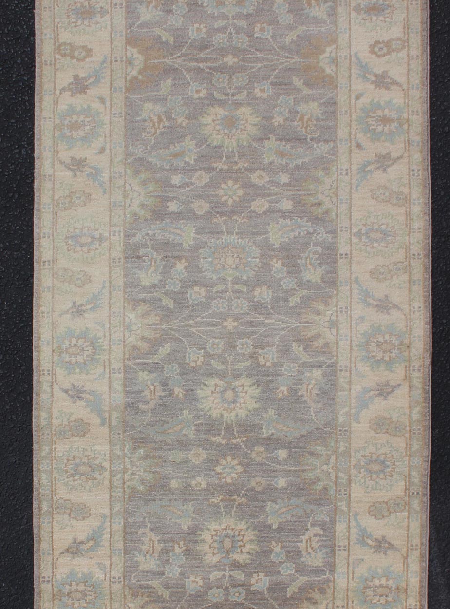 Keivan Woven Arts Runner with All - over Tabriz Design with Geometric Motifs. Keivan Woven Arts / MP - 1903 - B379, country of origin / type: Afghanistan / Tabriz. Measures: 2'9 x 22'3 This Reproduction Tabriz features a floral all - over design flanke... - Keivan Woven ArtsMP - 1903 - B379 - 1476Rug