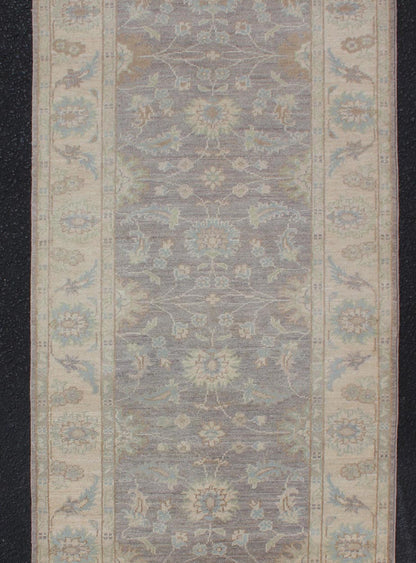 Keivan Woven Arts Runner with All - over Tabriz Design with Geometric Motifs. Keivan Woven Arts / MP - 1903 - B379, country of origin / type: Afghanistan / Tabriz. Measures: 2'9 x 22'3 This Reproduction Tabriz features a floral all - over design flanke... - Keivan Woven ArtsMP - 1903 - B379 - 1476Rug