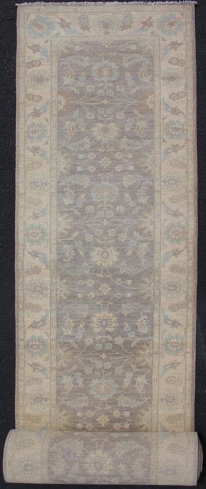 Keivan Woven Arts Runner with All - over Tabriz Design with Geometric Motifs. Keivan Woven Arts / MP - 1903 - B379, country of origin / type: Afghanistan / Tabriz. Measures: 2'9 x 22'3 This Reproduction Tabriz features a floral all - over design flanke... - Keivan Woven ArtsMP - 1903 - B379 - 1476Rug