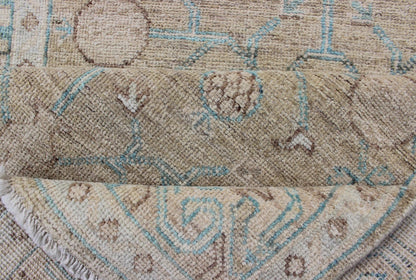 Pomegranate Khotan Design Long Runner in Soft Gold & L. Blue & Geometric Border. Long Khotan runner in Pomegranate Khotan Design, rug MP - 1910 - 10524, country of origin / type: Afghanistan / Khotan This Khotan features a geometric all - over Pom... - Keivan Woven ArtsMP - 1910 - 10524 - 12222Rug