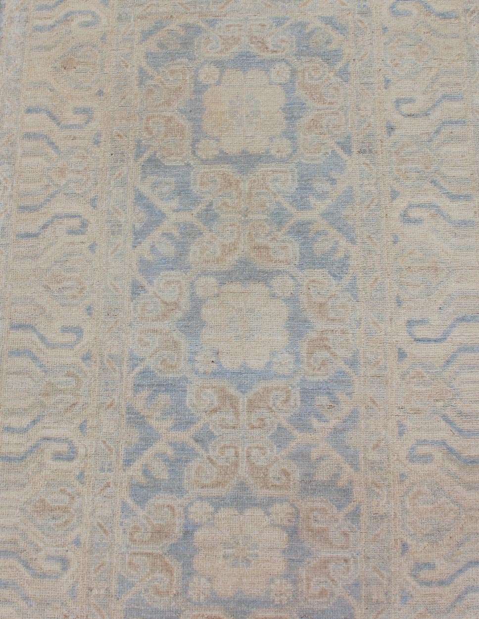 Afghan Khotan Runner with Geometric Design in Shades of Powder Blue and Tan Keivan Woven Arts / rug MP - 1911 - 10727, country of origin / type: Afghanistan / Khotan This Reproduction Khotan features a geometric all - over design flanked by a repeatin... - Keivan Woven ArtsMP - 1911 - 10727 - 12301