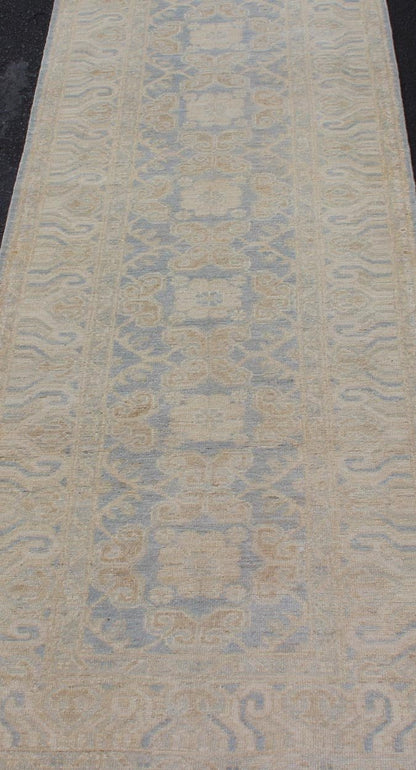 Rug with All - over Khotan Design with Geometric Motifs MP - 1911 - 10729, country of origin / type: Afghanistan / Khotan This Reproduction Khotan features a geometric all - over design flanked by a repeating pattern in the border. The entirety of the p... - Keivan Woven ArtsMP - 1911 - 10729 - 12305Rug