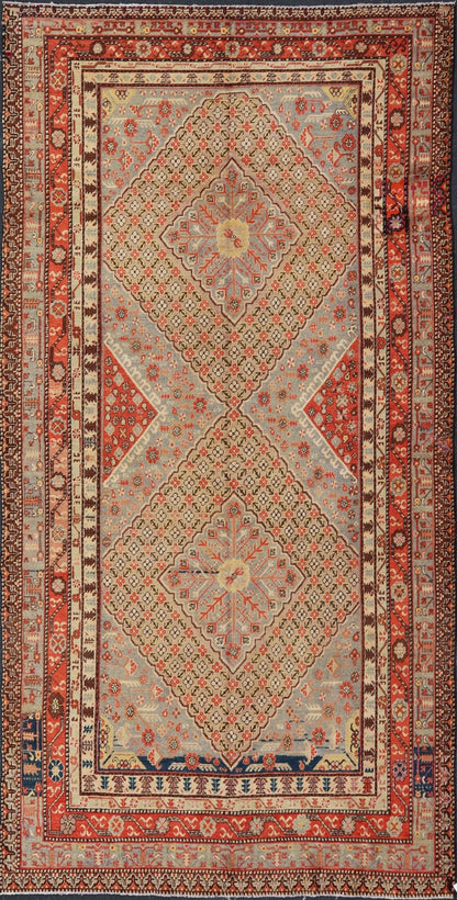 Large Antique Khotan Gallery Rug with layered Diamond design , Yellow, Orange, Brown & Gray Measures: 7'11 x 15'3 Large Antique Khotan Gallery Rug with Diamonds , Yellow, Orange Brown & Gray and multi colors. Keivan Woven Arts - Rug... - Keivan Woven ArtsMP - 467 - 852Rug