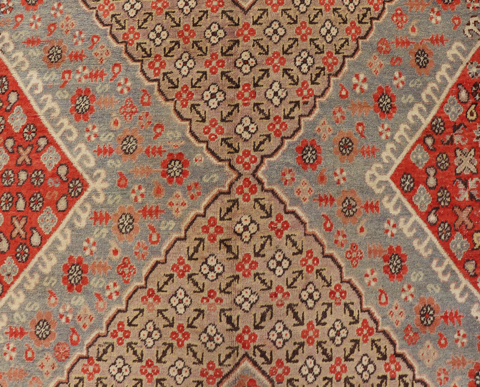 Large Antique Khotan Gallery Rug with layered Diamond design , Yellow, Orange, Brown & Gray Measures: 7'11 x 15'3 Large Antique Khotan Gallery Rug with Diamonds , Yellow, Orange Brown & Gray and multi colors. Keivan Woven Arts - Rug... - Keivan Woven ArtsMP - 467 - 852Rug