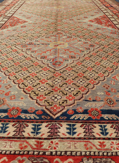 Large Antique Khotan Gallery Rug with layered Diamond design , Yellow, Orange, Brown & Gray Measures: 7'11 x 15'3 Large Antique Khotan Gallery Rug with Diamonds , Yellow, Orange Brown & Gray and multi colors. Keivan Woven Arts - Rug... - Keivan Woven ArtsMP - 467 - 852Rug