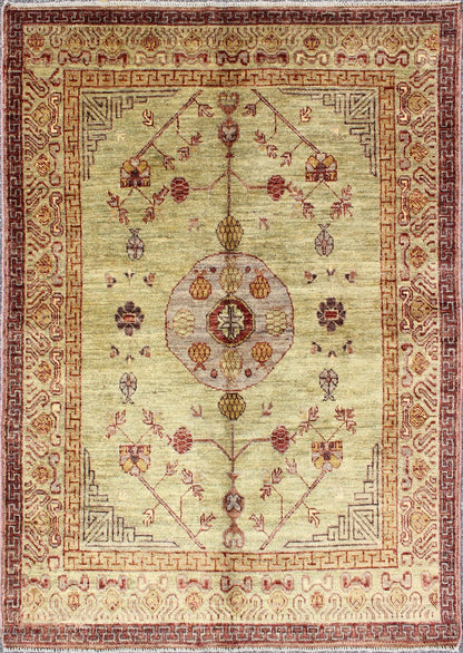 Vintage Khotan Design Rug with Circular Medallion on Light Pistachio Green, rug MP - 864, country of origin / type: Afghanistan / Khotan This Khotan features a circular medallion flanked by Greek key and repeating pattern in the border. The entire... - Keivan Woven ArtsMP - 864 - 2380Rug