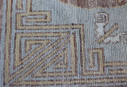 Vintage Khotan Design Rug with Three Medallion Pattern in Light Blue - Green Light Khotan rug with Circular Medallions in Light Blues - Green, Brown, Yellow and cream , rug MP - 865, country of origin / type: Afghanistan / Khotan This Khotan feat... - Keivan Woven ArtsMP - 865 - 2384Rug