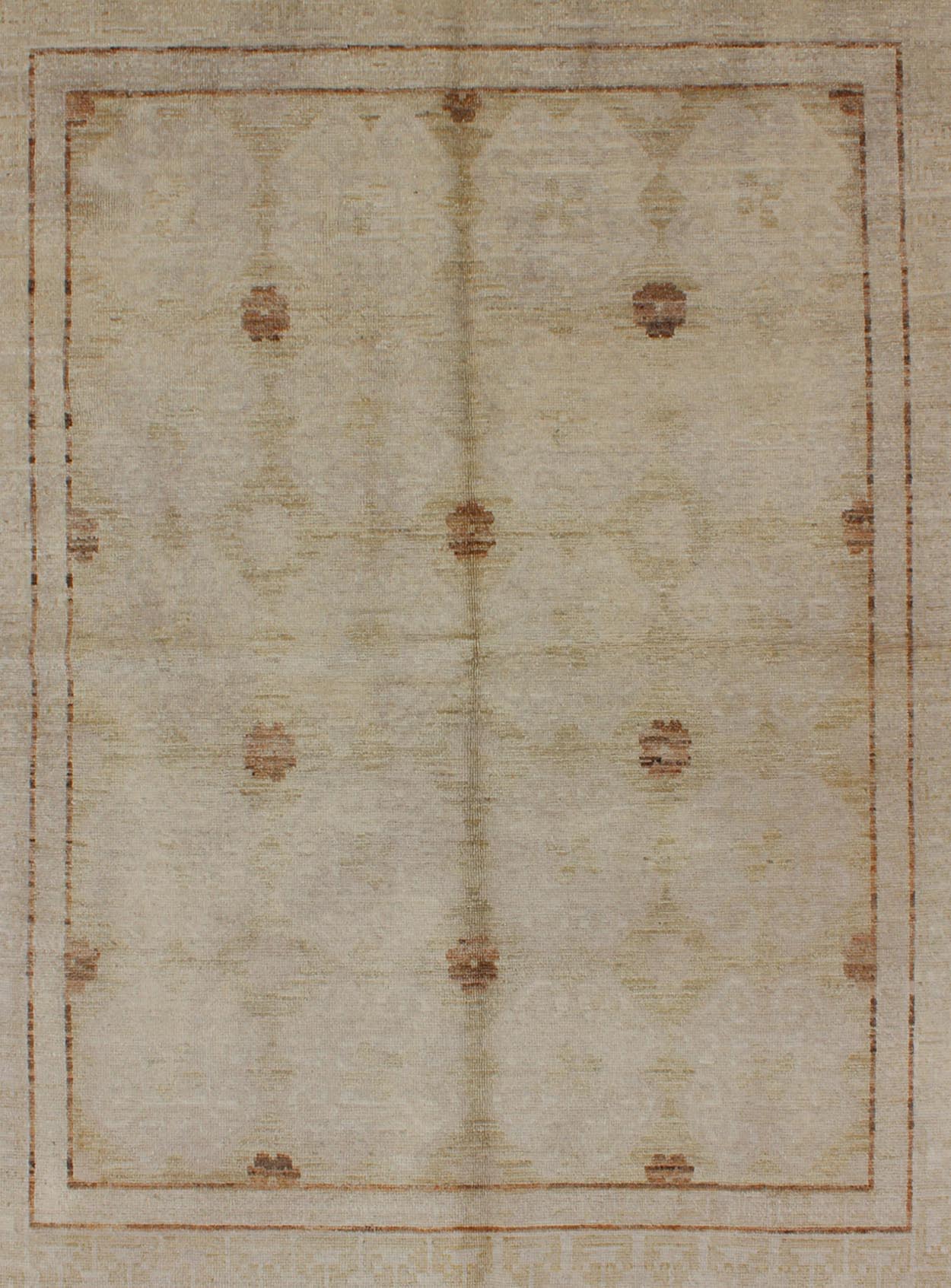 Rug with All - over Khotan Design with Geometric Motifs MP - 879 - 10, country of origin / type: Afghanistan / Khotan This Reproduction Khotan features a geometric all - over design flanked by a repeating pattern in the border. The entirety of the piece... - Keivan Woven ArtsMP - 879 - 10 - 3021Rug