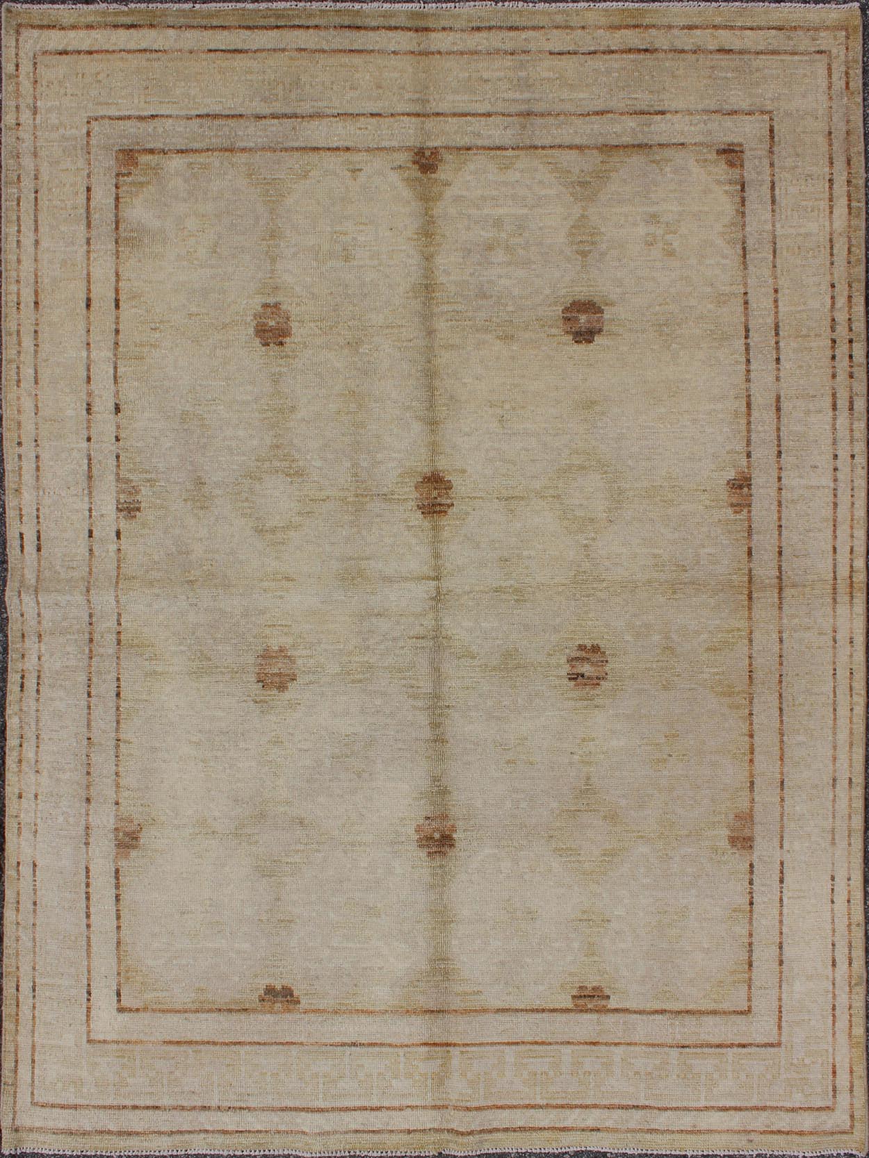 Rug with All - over Khotan Design with Geometric Motifs MP - 879 - 10, country of origin / type: Afghanistan / Khotan This Reproduction Khotan features a geometric all - over design flanked by a repeating pattern in the border. The entirety of the piece... - Keivan Woven ArtsMP - 879 - 10 - 3021Rug