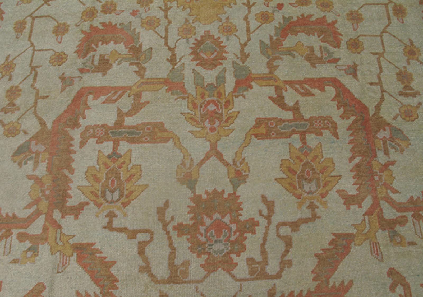 Large Turkish Oushak Rug with Silver Color Background, Brown, Soft Red, Yellow Measures 13'0 x 19'6 This Oushak rug was hand knotted in Turkey. This woven art boasts a unique color palette, featuring silver tone background, cream light... - Keivan Woven ArtsMSD - 1333 - 4272Rug