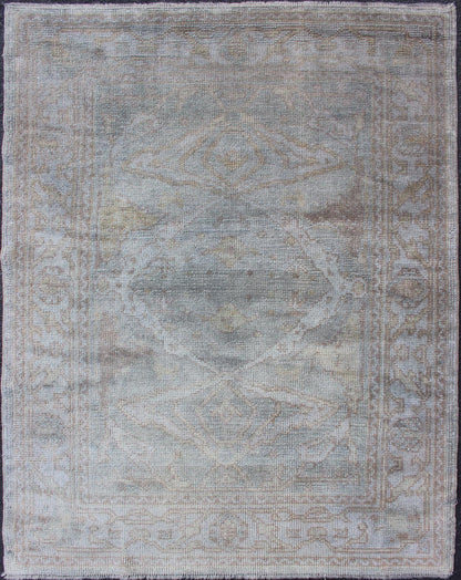 Angora Turkish Oushak Rug With Medallion Blue by Keivan Woven Arts. Keivan Woven Arts / rug MSD - 1383, country of origin / type: Turkey / Angora Oushak. Measures: 4'1 x 5'5 From our Angora collection, this piece is made with a combination of ango... - Keivan Woven ArtsMSD - 1383 - 4912Rug