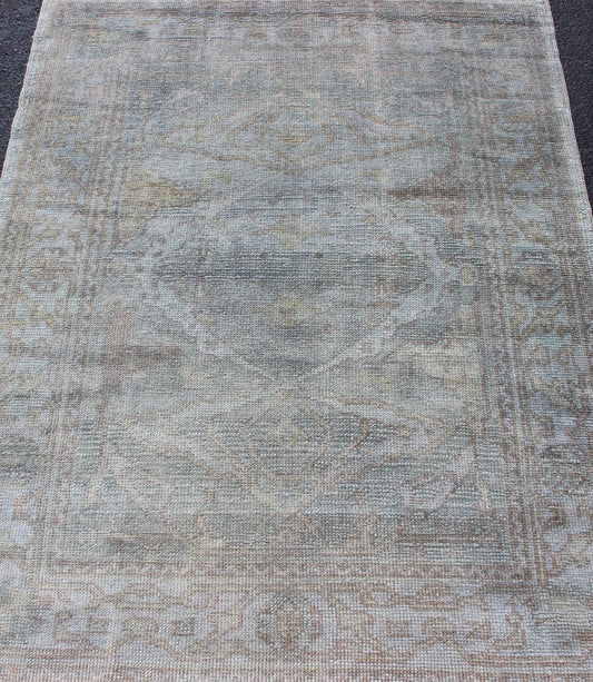 Angora Turkish Oushak Rug With Medallion Blue by Keivan Woven Arts. Keivan Woven Arts / rug MSD - 1383, country of origin / type: Turkey / Angora Oushak. Measures: 4'1 x 5'5 From our Angora collection, this piece is made with a combination of ango... - Keivan Woven ArtsMSD - 1383 - 4912
