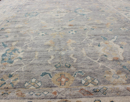 Tribal Design Hand Knotted Turkish Oushak Rug with Gray and Multi Colors Turkish Oushak rug with bold design and color palette and all - over diamond medallion design, Keivan Woven Arts / rug MSD - 200, country of origin / type: Turkey / Oushak ... - Keivan Woven ArtsMSD - 200 - 9120Rug