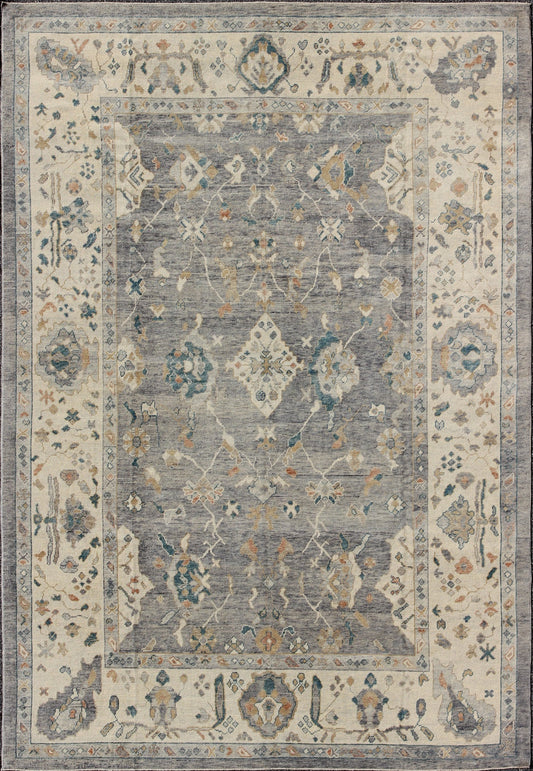 Tribal Design Hand Knotted Turkish Oushak Rug with Gray and Multi Colors Turkish Oushak rug with bold design and color palette and all - over diamond medallion design, Keivan Woven Arts / rug MSD - 200, country of origin / type: Turkey / Oushak ... - Keivan Woven ArtsMSD - 200 - 9120