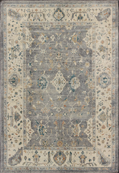 Tribal Design Hand Knotted Turkish Oushak Rug with Gray and Multi Colors Turkish Oushak rug with bold design and color palette and all - over diamond medallion design, Keivan Woven Arts / rug MSD - 200, country of origin / type: Turkey / Oushak ... - Keivan Woven ArtsMSD - 200 - 9120Rug